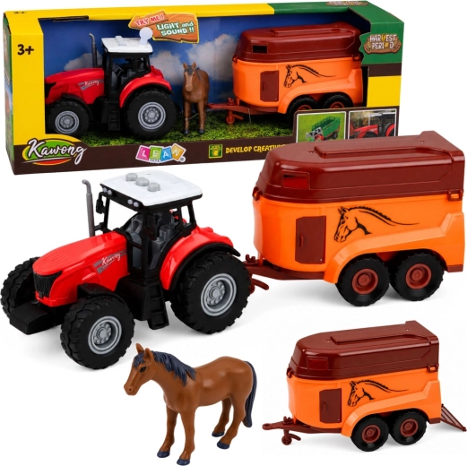 Tractor with horse transport trailer with lights and sounds (3 pieces)