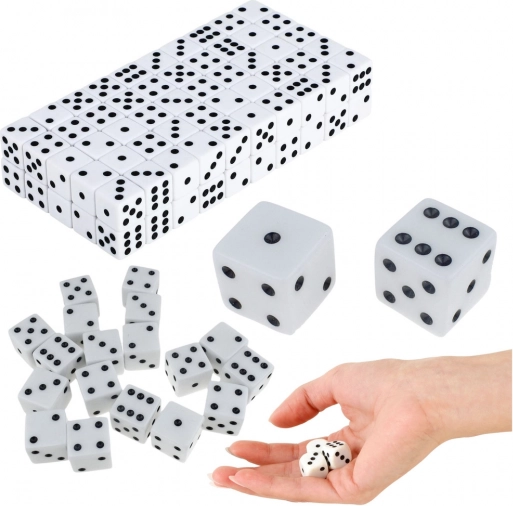Set klasičnih igraćih kocaka 1–6, bijele, 100 kom