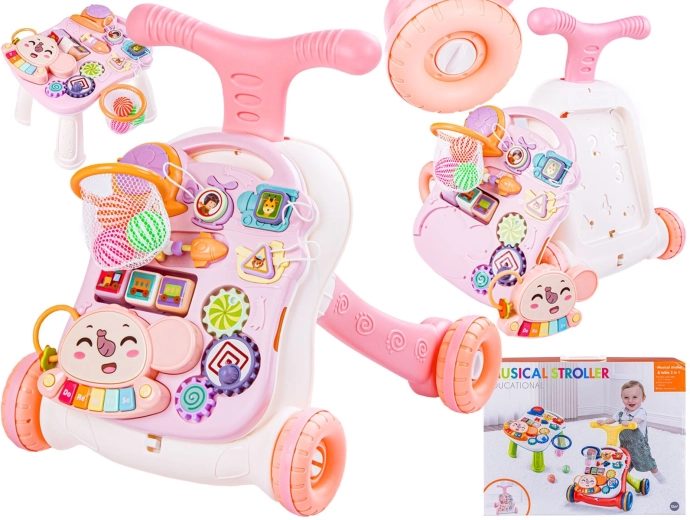Educational musical baby walker and push toy with activities, white-pink - 1 piece