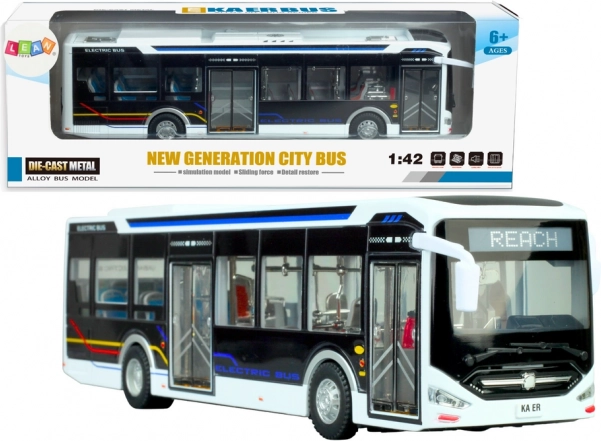 Električni gradski autobus 1:42 metalni bijeli sa svjetlima
