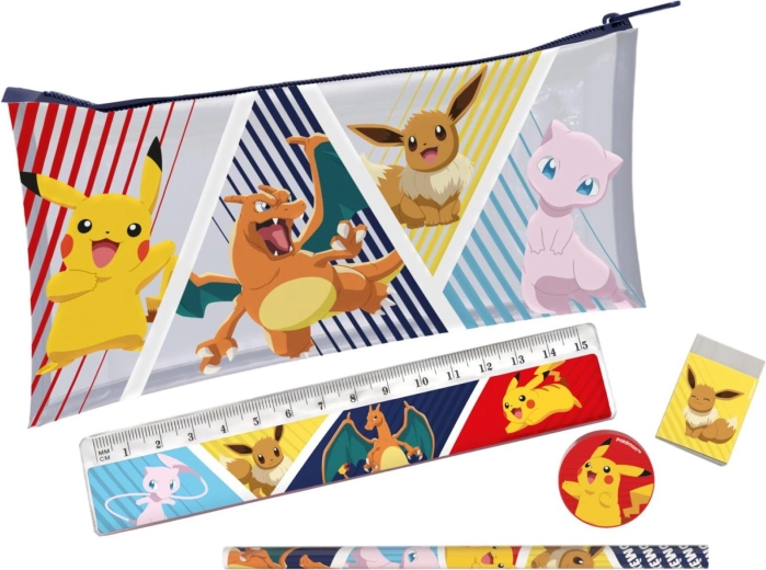Pokémon pencil case with writing supplies
