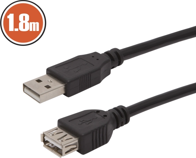 USB-A extension cable, 1.8 m, black