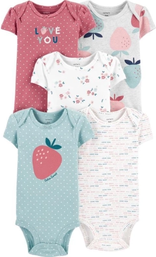 Carter's dječji bodi za djevojčice s kratkim rukavima Strawberry, 5 kom, vel. 46