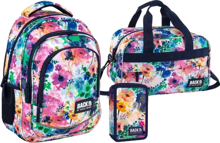 BackUP Spring Flowers school set 3-in-1 – backpack, equipped pencil case and sports bag