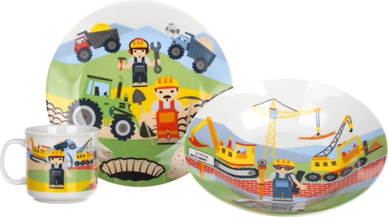 Dječji set za jelo The Builders, 3-dijelna keramička