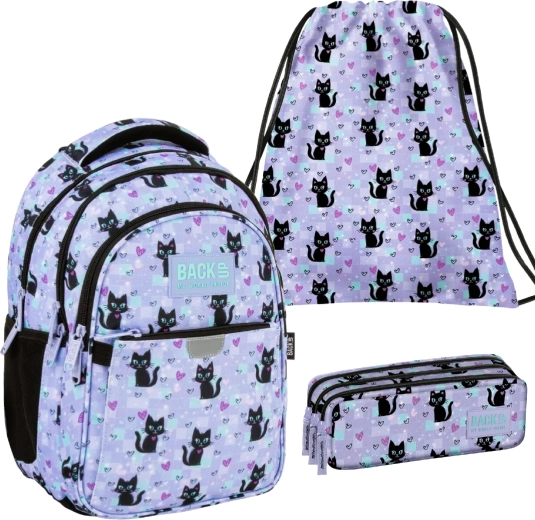BackUP school set Magic Cats 3-in-1 – backpack, pencil case and drawstring bag