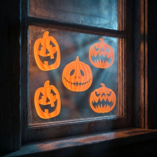 Halloween 3D Gel Window Decoration with Pumpkin Motifs, 9 Pieces