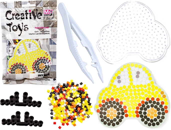Iron-on beads with a template – yellow car - 1 piece