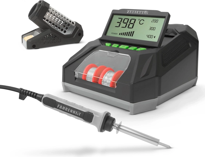 Fahrenheit Digital Soldering Station with LCD Display, Soldering Iron, Solder and Sponge
