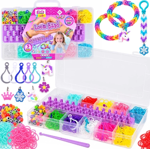 Elastic Band Bracelet-Making Kit (1800+ pcs) with Loom, Beads and Letter Beads