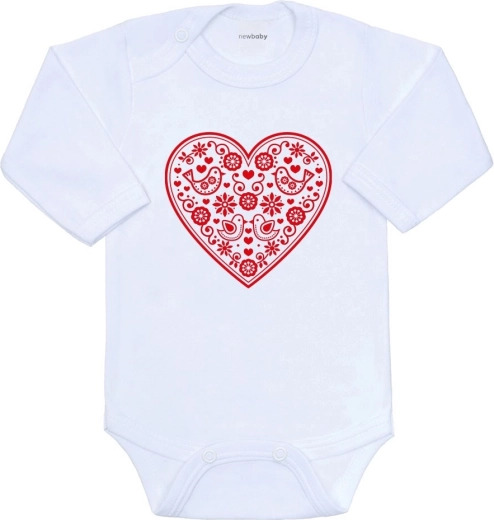 Dječji bodi s printom New Baby narodni uzorak crveno srce, dugi rukav