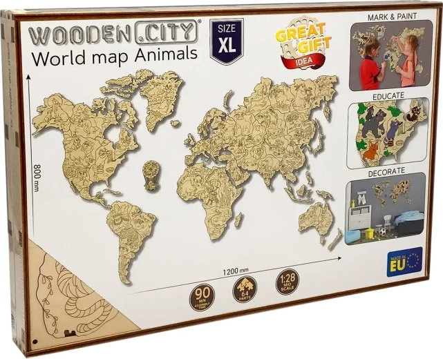 Wooden.City drvena karta svijeta sa životinjama XL