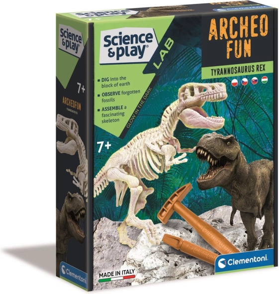 Clementoni Science & Play Archeo Fun: tyrannosaurus rex – arheološki set sa svjetlećim kosturom