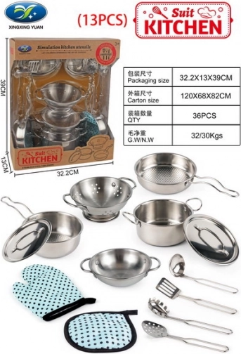 Dječji metalni kuhinjski set od 13 dijelova s dodacima