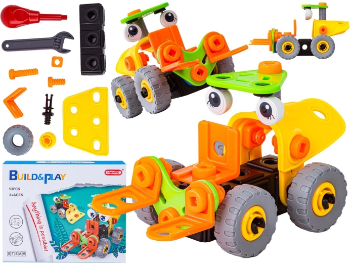 Elastic construction building set 2-in-1 – construction vehicles (forklift and bulldozer) 53 pieces