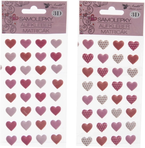 Naljepnice srce 3D – 32 kom, list 10 × 22 cm (2 varijante)