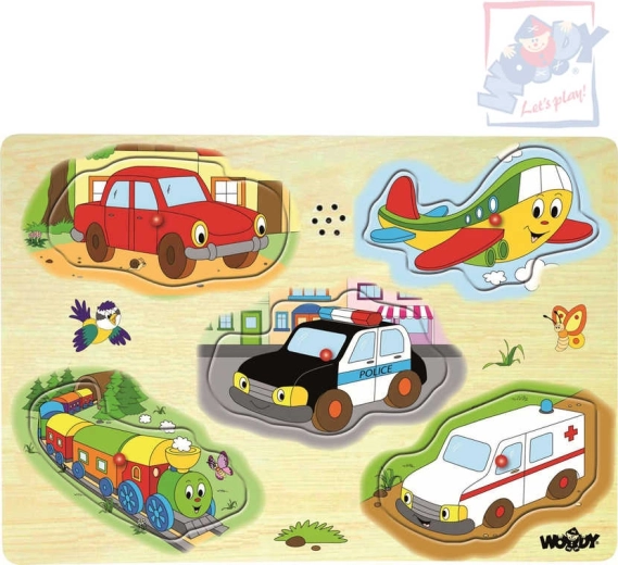 Woody drvene zvučne puzzle prijevozna sredstva 5 dijelova