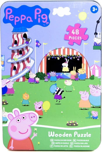 Drvene puzzle Peppa Pig u metalnoj kutiji 48 dijelova