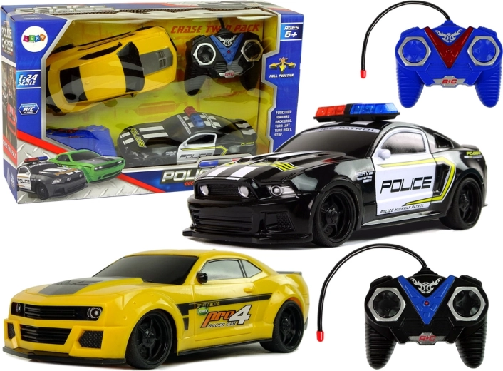 R/C set autića za policijsku potjeru – policijski auto i žuti sportski auto s 2 upravljača