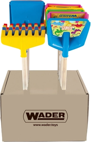 Wader Happy Summer dječja lopatica ili grablje s dugom drvenom drškom