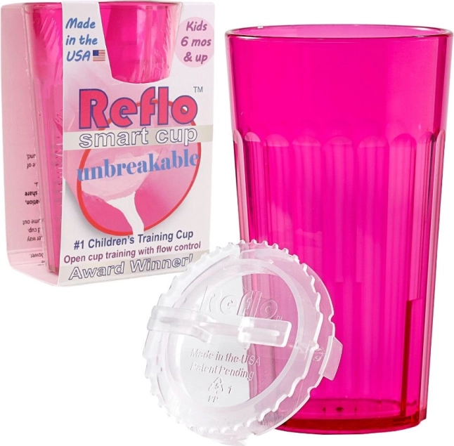 Reflo nepolomljiva trenirna čaša za djecu s regulacijom protoka, ružičasta