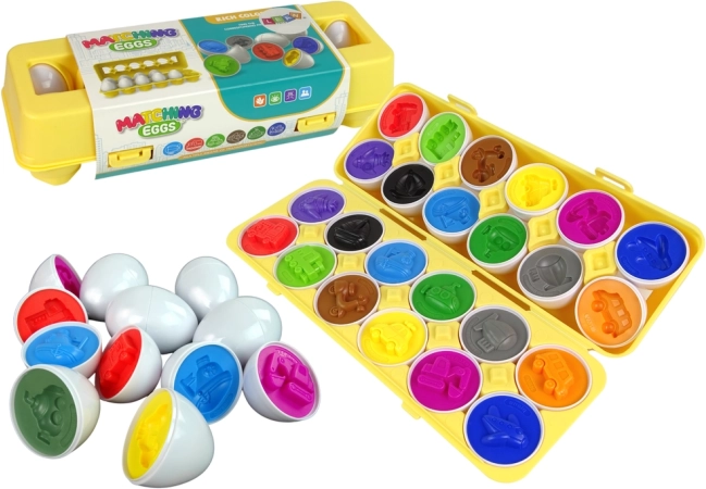 Edukativni sorter jaja 12 kom – vozila, boje i oblici