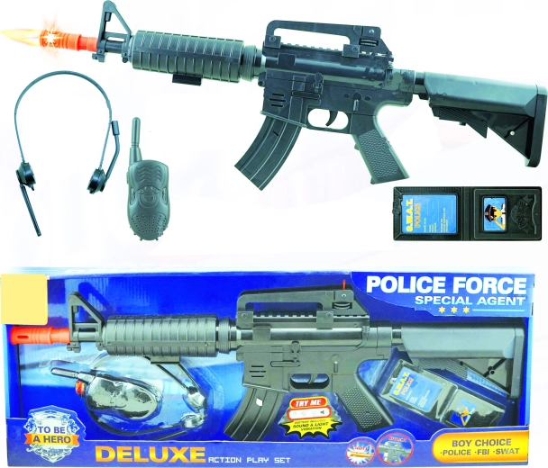 Police Set: Submachine Gun with Walkie-Talkie – 4-Piece Set