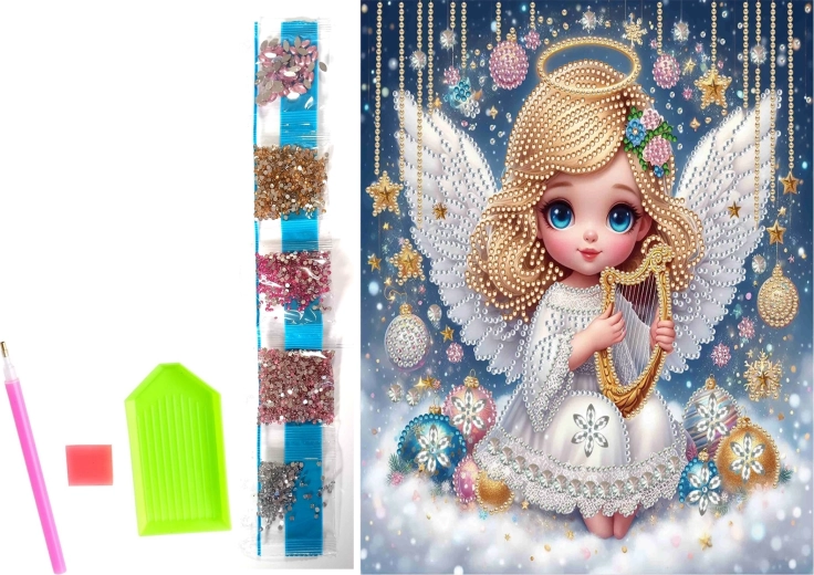 Dijamantno slikanje na platnu – božićni anđelak 23 × 30 cm