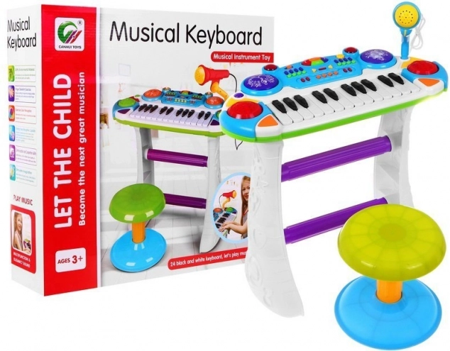 Plavi glazbeni set Klavijature + Bubnjevi + Mikrofon za djecu 3+ Svjetla + Zvukovi 2 oktave