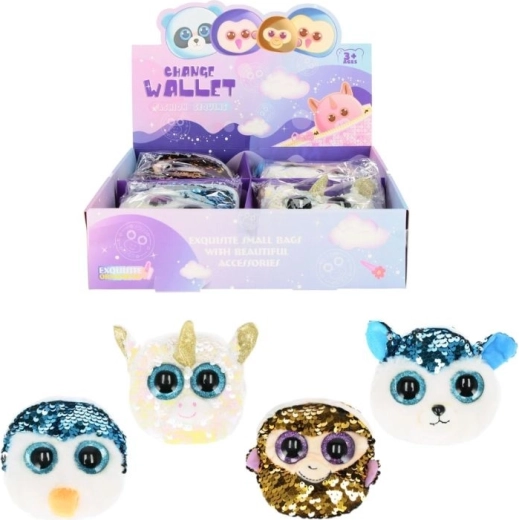 Plush animal coin purse with sequins – hair accessories set (4 variants)