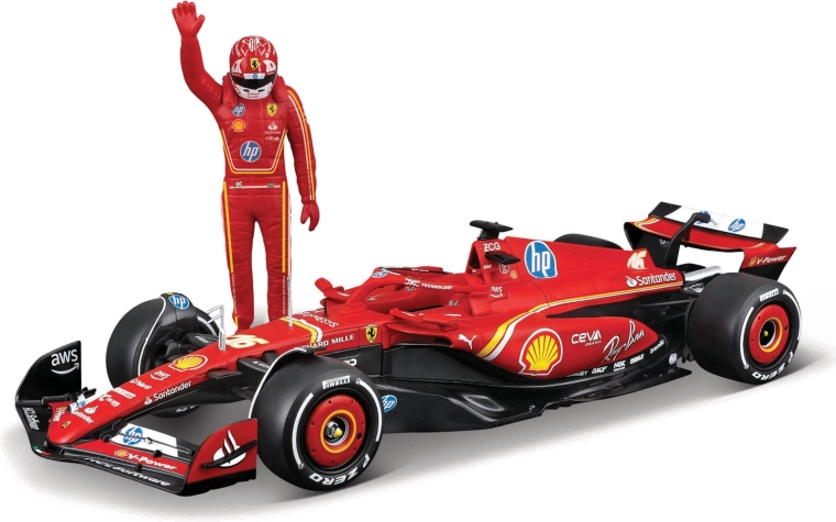 Bburago model F1 Ferrari SF-24 (2024) s figuricom vozača Charlesa Leclerca 1:24