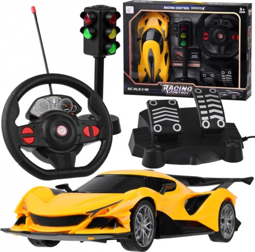 RC sportski automobil s volanom, papučicama i semaforom 1:16 – žuta