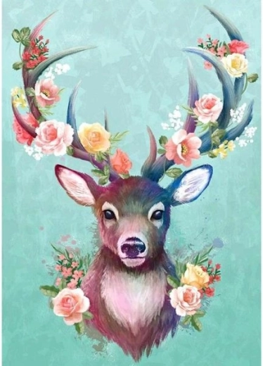 Diamond painting – fawn with floral antlers 30 × 40 cm