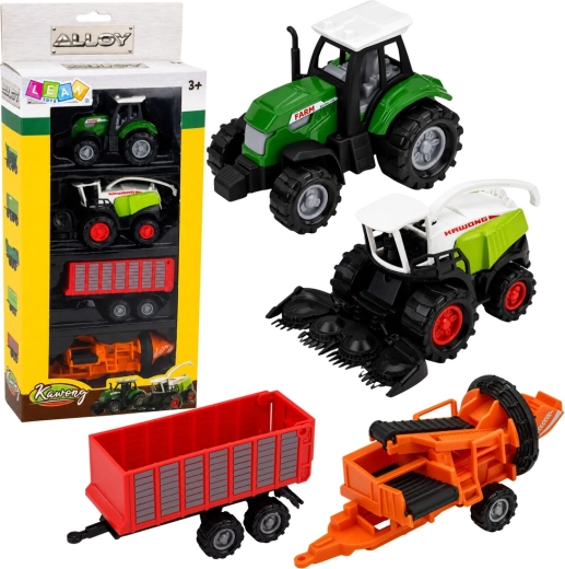 Set poljoprivrednih vozila – traktor, kombajn/sjeckalica, prikolica i balirka (4 kom) 1:68