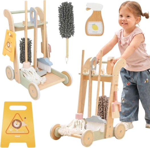 VIGA Wooden Cleaning Trolley with Accessories