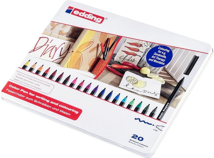 Flomasteri edding 1300 – set 20 boja u metalnoj kutiji
