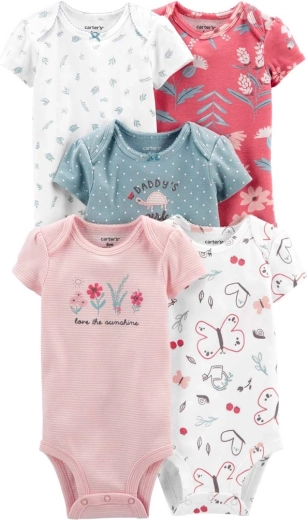 Carter’s djevojački pamučni bodi kratkih rukava pink/blue, 5 kom