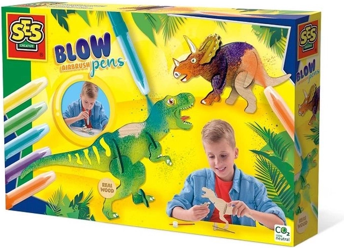 SES Creative puhalni flomasteri s airbrush efektom – dinosauri