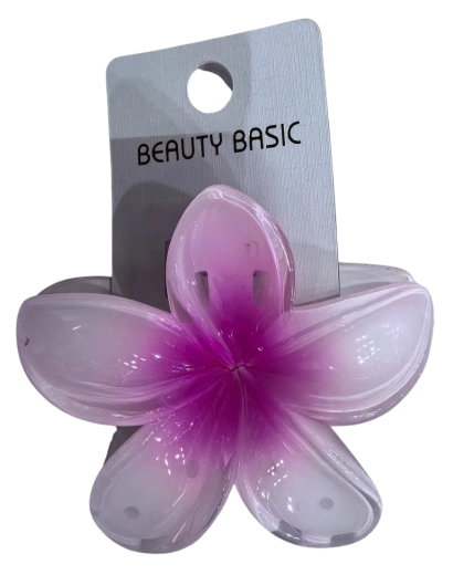 PINK large hair claw clip in the shape of a hibiscus flower, pink-white - 1 piece
