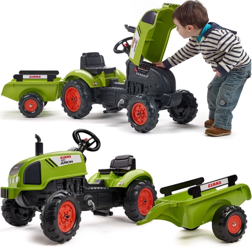 pedalni traktor CLAAS s prikolicom i trubom od 2 godine