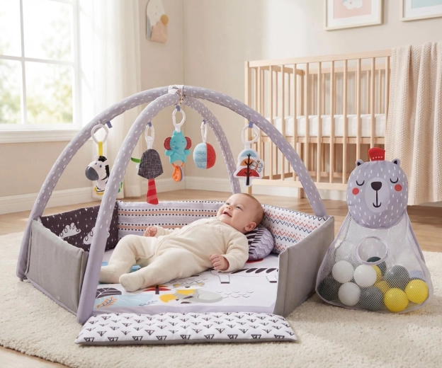 Activity arches with hanging toys for sensory development