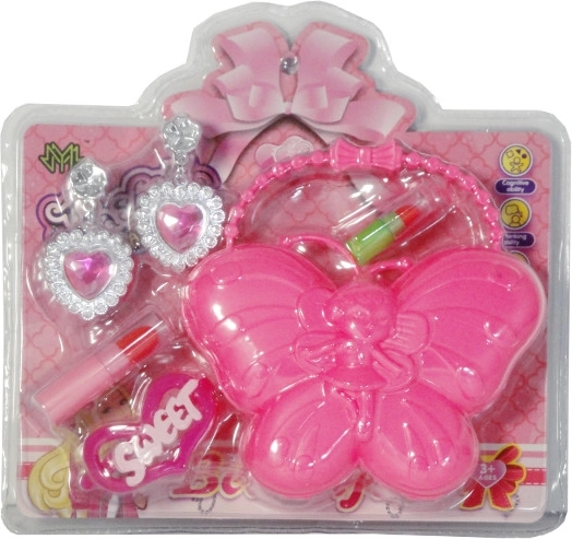 Girls' handbag with accessories – butterfly bag, earrings, hair clip, and pretend lipsticks