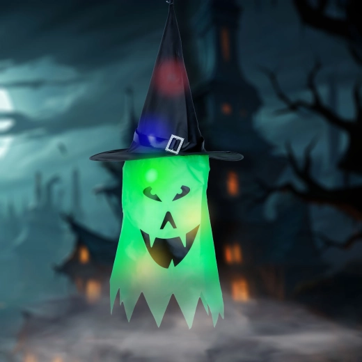 Halloween Hanging LED Ghost Decoration, Green