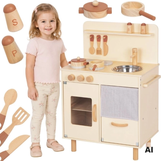 Drvena dječja kuhinja bež s priborom TOOKY TOY