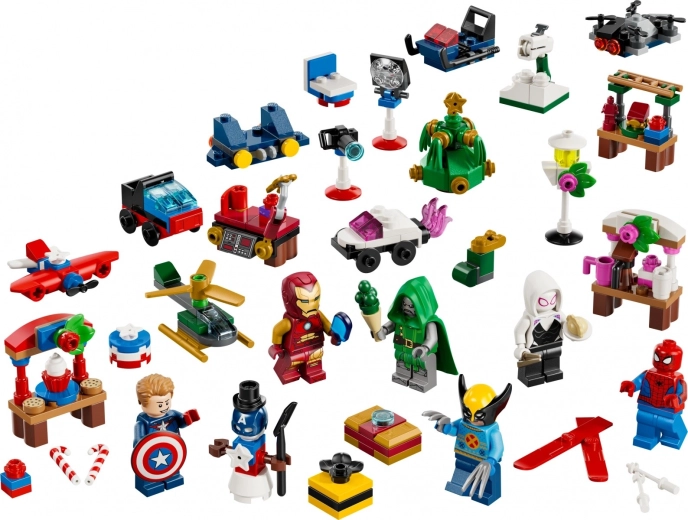 6 LEGO Marvel minifigures with festive accessories