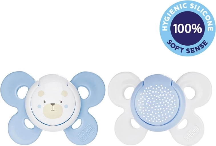 Chicco duda Physio Comfort silikon 2–6 mj., motiv medo/točkice, 2 kom