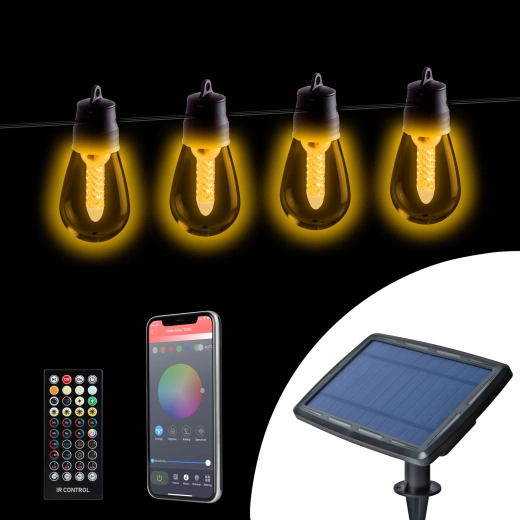 Solar string light with 25 white LED bulbs and Bluetooth control