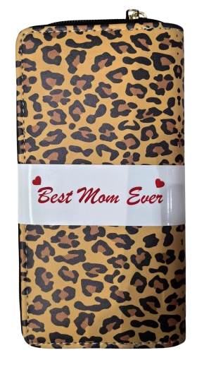 Pink women's small wallet with leopard pattern