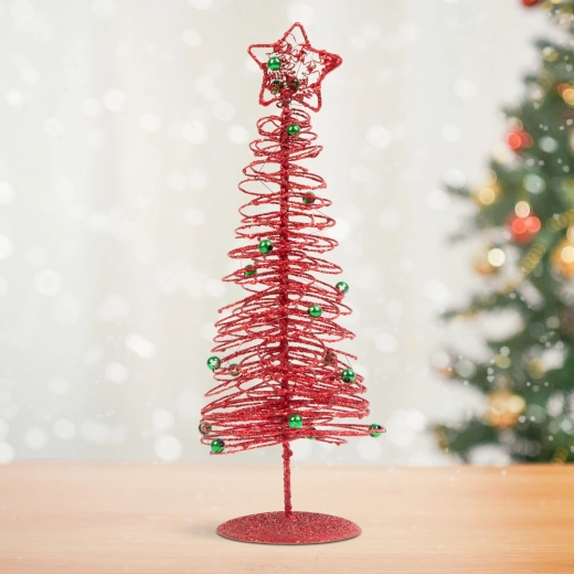 Glittery Red Metal Christmas Tree 28 cm