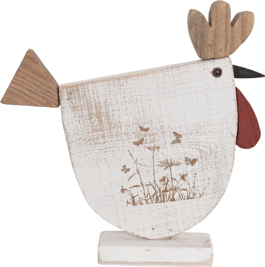 Dekoracija drvena kokoš s motivom cvijeta bež 27 × 5 × 27 cm
